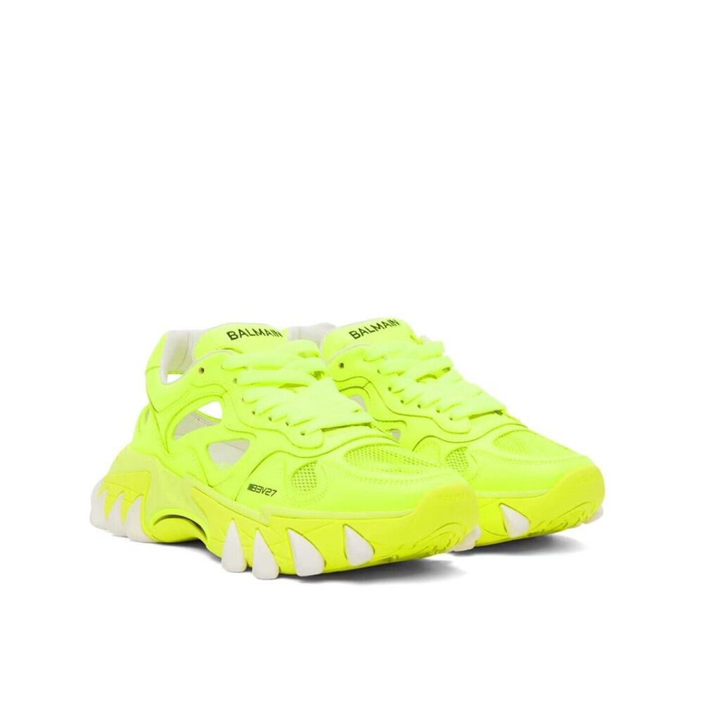Balmain B-East US 11 Trainer Shoes Neon Lemon Yellow Athletic Sneakers NIB $895